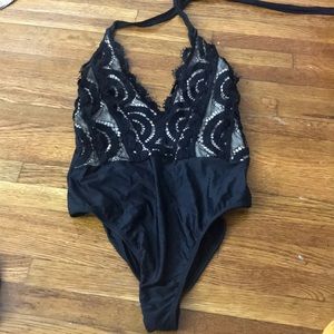 Poly Q Lace Halter Top One Piece Bikini